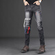 
Autumn and winter new black and gray personality irregular splicing motorcycle jeans men's slim feet fashionable casual trousers LS-9435 black size 28 sizes waist circumference 2 feet 1 90-110Jin [Jin equals 0.5 kg]