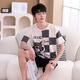 
Yingwen men's pajamas for summer short-sleeved thin style for youth loose large size 200 Jin [Jin equals 0.5 kg] Casual home clothing suit can be worn outside 6623# 4XL