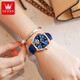 OLEVS Swiss certified brand watches for women mechanical watches fully automatic hollow women's watches for birthday gifts for girlfriend and wife. Upgraded enhanced version 6636-Blue leather rose shell blue face [lifetime warranty]
