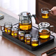 Unclumsy glass tea set, Kung Fu tea set, tea cup, home office use, youthful green gray teapot, 8 pieces