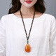 Goldsmith Lee amber old beeswax pendant for women high-end long sweater chain pendant chicken fat yellow water drop necklace birthday gift old honey water drop chicken wing wood chain