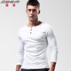 Simple henley shirt men's long-sleeved T-shirt henley collar simple American retro heavyweight sports fitness slim thread solid color cotton bottoming shirt black XL/73kg