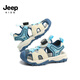 Jeep children's toe-toe sandals boys lightweight breathable casual shoes 2025 girls summer hollow anti-slip beach shoes white/blue 29 shoe inner length approximately 18.4cm