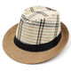 Drei-Book-Green Men's Hut Sommermodentrend Koreaner Freizeitstrohhut Panama mittleren und älterer Jazzhut Britisch-Top-Hut Big Checked Beige
