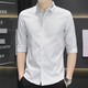 Romon Summer Centro Sleeve Shirt Herrengeschäft Casual Fünf-Punkte-Mid-Alt-Hemd gestreiftes Hemd Herren Top hübsch trendy 82 White + 683 White XL