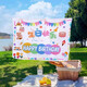 Haofanjie disposable dinner plate birthday tableware set party scene layout children's cake plate one-year-old cartoon paper cup happy birthday background cloth 1*0.7m
