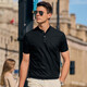 Mr. Cloth Fashion Stand Collar Pure Cotton Men's T-shirt Spring and Summer New Slim Black Short Sleeve Business Casual AT12023 Black 2XL (185)
