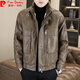 Pierre cardin winter youth leather jacket for men plus velvet thickened leather jacket handsome leather jacket fur one-piece jacket cold winter clothing Khaki 2XL (suitable for 135-150Jin [Jin equals 0.5 kg])