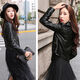 Yomei plus velvet thickened new pu small leather jacket for women for women 2021 spring and autumn clothing Korean version slim fit motorcycle leather aunt black L