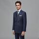 Blue Leopard (LAMPO) imported wool spring and autumn business commuter men's all-wool double-breasted dark blue plaid suit suit top dark blue 52 (175/104) C