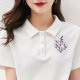 Zimu cotton and linen 2024 summer women's fashionable lapel T-shirt short-sleeved embroidered age-reducing POLO shirt casual slimming top 6255 white L (recommended 110-120Jin [Jin equals 0.5 kg])