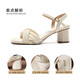 ZHR Sandalen für Frauen im Sommer elegante Ein-Streifen-dicke Absätze für Frauenschuhe sanfte Farbschere für Frauen Y683 Beige 36