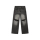 Simple direction American retro design ripped jeans summer handsome street gender-free versatile wide-leg trousers men and women ins 9930 black + belt one size s