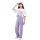 Pig Pitt (Pig/Peter) Mädchen Sommer Kurzarm Set 2025 Neue modische Kinderkleidung mittelgroße Kinder zweiteilige Kinder-Set Casual Summer Clothing 15009 Purple + 9889 Weiß 170 cm