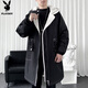 Playboy (PLAYBOY) windbreaker men's mid-length spring and autumn new high-end authentic trendy coat jacket men's hooded loose top men Z-401HHF262 black plus velvet L