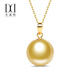Tahiti 18K gold seawater pearl pendant, round strong light South Sea gold bead necklace, grade A/gold beads 12-13mm +925 silver chain