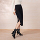 Pink and blue wardrobe [Accordion pleated skirt] 2024 autumn and winter new elastic straight slit skirt 5A5Q967 ink black L