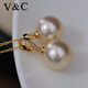 V&C18K Diamond Australian White Dry Rose Pendant Champagne Seawater Pearl Necklace Perfect Round Extremely Bright 10-11 10-11mm Style 2 (excluding chain)