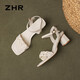 ZHR Sandals for women in summer thick high heels simple commuting square toe women's shoes one-lace shoes for women Y756 beige 37