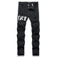 Fei Shimi New Style High Street Herren Ripped Jeans bestickt S Tight Mid-Tendy Herren trendy lässige schwarze Hosen Schwarz 3523 29