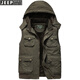 JEEP velvet thickened warm hooded multi-pocket vest middle-aged and elderly winter men's waistcoat pure cotton vest loose vest No. 1 Army Green Army Green Plus Velvet Plus Velvet 4XL 190Jin Jin is equal to about 0.5 kg