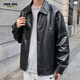 Foss Phil皮夹克男士春秋季潮牌机车服韩版宽松休闲皮衣外套6266黑色2XL