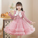 Anneyol girls dress spring and autumn skirt 2025 new children's style autumn dress little girl dress red princess dress pink velvet 120