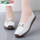 CARTELO leather bean shoes for women 2024 spring shallow mouth flat sole versatile soft sole comfortable non-slip mother middle-aged and elderly casual shoes off-white 2 826 single shoes 40
