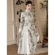 Du Yanzhi cheongsam new autumn and winter long-sleeved velvet thickened young style ink Chinese style improved dress flower shadow-silver white fur collar style L (165) 100-110Jin Jin equals 0.5 kg