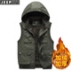 JEEP velvet thickened warm hooded multi-pocket vest middle-aged and elderly winter men's waistcoat pure cotton vest loose vest No. 1 Army Green Army Green Plus Velvet Plus Velvet 4XL 190Jin Jin is equal to about 0.5 kg