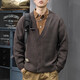 Lexinchao winter trendy brand retro V-neck cardigan sweater men loose large size American heavy casual knitted sweater jacket dark brown M[100-130Jin[Jin equals 0.5 kg]]