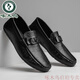 Zapatos de hombres de lujo de Woodpecker Light Luxury, zapatos de frijoles, zapatos de cuero casuales para hombres de verano para hombres, mocasines de negocios de moda y versátiles, HD07 42 negro, pequeño (por favor, tome una talla más grande)