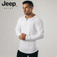 JEEP SPIRIT Retro Heavy Henley Long Sleeve T-Shirt Solid Color Sports Fitness Bottoming Shirt Men's Pure Cotton Stretch Thin V-Neck Cardigan Black L