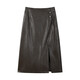 THE SEA LIFE Skirt Women's Ouhai Lifestyle Exquisite Skirt Women's Spring and Autumn Leather Skirt D12353 Chestnut L