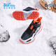 361 Children's shoes for boys and girls, plus velvet and thickened warm cotton shoes, new winter products for middle and older children, casual and fashionable cotton shoes, carbon black/magma orange/water clear gray 35