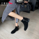 Red Dragonfly Women's Boots Winter New Style Plush Warm Low Heel Thick Heel Women's Cotton Boots Short Boots Fashionable Frosted Women's Shoes WFC7301 Black 38