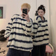 Mengdong Korean Stitch Cartoon Couple Pajamas for Men and Women Autumn and Winter Plus Velvet Thickened Striped Plush Home Clothes Two-piece Set TM#8920 Striped Stitch 2XL Men's Style (145-170 Jin Jin is equal to 0.5 kg)