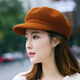 Woodpecker Hat Women's Korean Style Autumn and Winter Woolen Beret British Style Fashion Versatile Duck Bill Octagon Hat Caramel Color M Adjustable (54-59c)