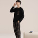 Cat men pajamas men pure cotton long sleeve trousers full cotton pullover teenagers wear large size loose home clothing suit 9249 black 3XL [recommended 160-190Jin [Jin equals 0.5 kg]]