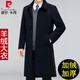 Pierre Cardin cashmere coat for middle-aged and older men, plus velvet and thickening, high-end middle-aged and elderly dad's mid-length woolen woolen winter coat, short navy blue, velvet and thickened lining 180/XL