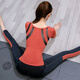 Spoon Yoga Clothing Set for Women Short Sleeve Large Size Quick-Drying Fitness Clothing with Chest Pad Thin Fat mm Outer Wear Running Sport Set Brick Red Top (with Chest Pad) + Cropped Pants Set L (100-120Jin [Jin equals 0.5 kg])
