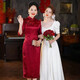 Gu Juanian's wedding mother's cheongsam dress new style acetate satin wedding cheongsam for mother-in-law's wedding banquet cheongsam high-end western style dress burgundy XL