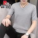 
Pier Cardin autumn and winter short-sleeved sweater for men v-neck T-shirt half-sleeved knitted base shirt for men slim fit inner solid color sweater thread Q9903 brown (round collar) 180/XXL
