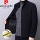 皮尔卡丹（pierre cardin）羊毛呢夹克男士冬季立领中年加棉加厚爸爸装保暖商务休闲外套针织 黑色【单里】立领款 M 【80-115斤】】