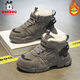 Babudou boys' large cotton shoes winter new waterproof plus velvet thickened snow boots girls' shoes warm non-slip children's Martin boots khaki color 35 yards inner length about 22.5CM