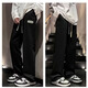 Zhitao pants men's spring and autumn casual pants, loose straight pants, versatile trendy brand American wide-leg workwear plus velvet sports trousers D31-black L (recommended 100Jin Jin equals 0.5kg -110Jin Jin equals 0.5kg can be worn)