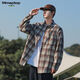 MMOPTOP日系复古长袖格子衬衫男士秋冬季潮流宽松休闲外套6062 咖啡 L