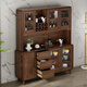 Aesfor New Chinese sideboard solid wood frame wine cabinet living room tea cabinet integrated wall height multi-function cabinet cabinet B844 [Length 140 width 40 height 200cm]
