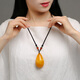 Qiongque Pavilion Beeswax Pendant Amber Raw Stone Chicken Fat Yellow Honey Water Drop Square Brand Blood Amber Sweater Necklace for Men and Women Beeswax Water Drop C Bead Chain Style