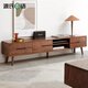 Genji Muyu solid wood sliding door TV cabinet modern simple oak low cabinet Nordic style floor cabinet small apartment living room storage storage cabinet walnut color TV cabinet 2200*320*400 Assembly